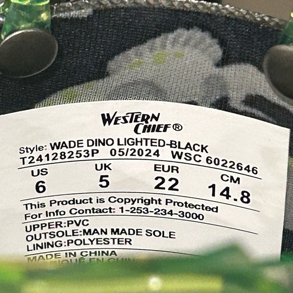 WESTERN CHIEF Kid's Sketch Dino Lighted Waterproof Rain Boot Toddler Size 6 - Picture 9 of 9